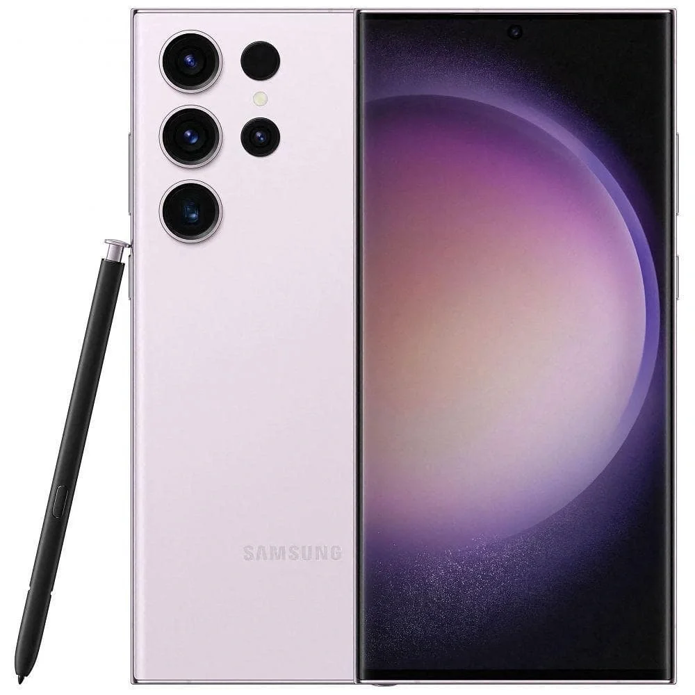 Samsung S23 Smartphone in Lavender Pink with Black S Pen